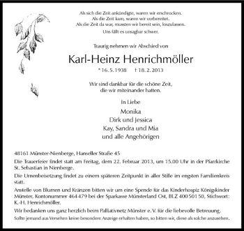 Anzeige von Karl-Heinz Henrichmöller von Westfälische Nachrichten