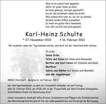 Anzeige von Karl-Heinz Schulte von Westfälische Nachrichten
