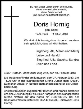 Anzeige von Doris Hornig von Westfälische Nachrichten