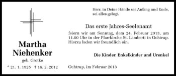 Anzeige von Martha Niehenker von Westfälische Nachrichten