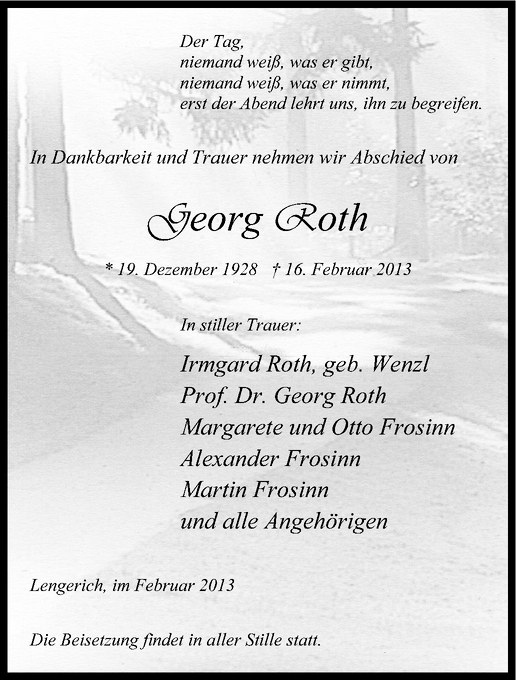  Traueranzeige für Georg Roth vom 20.02.2013 aus Westfälische Nachrichten