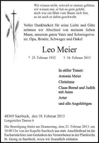 Anzeige von Leo Meier von Westfälische Nachrichten