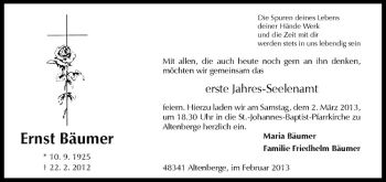 Anzeige von Ernst Bäumer von Westfälische Nachrichten