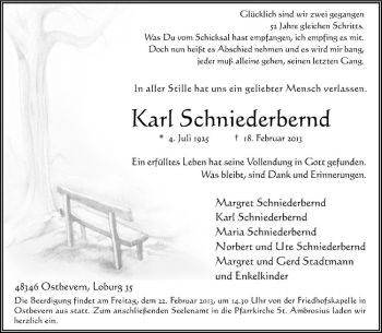 Anzeige von Karl Schniederbern von Westfälische Nachrichten