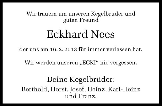  Traueranzeige für Eckhard Nees vom 21.02.2013 aus Westfälische Nachrichten
