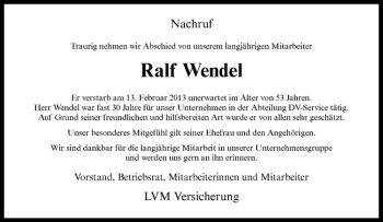 Anzeige von Ralf Wendel von Westfälische Nachrichten
