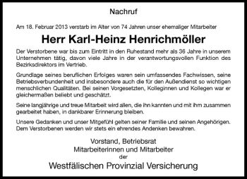 Anzeige von Karl-Heinz Henrichmöller von Westfälische Nachrichten