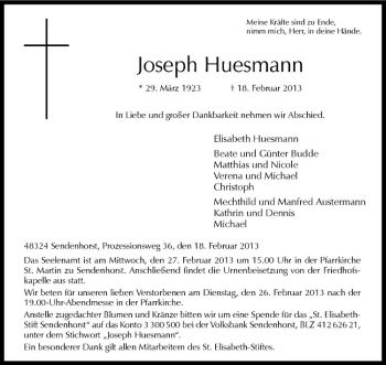 Anzeige von Joseph Huesmann von Westfälische Nachrichten