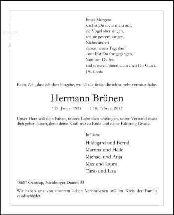 Anzeige von Hermann Brünen von Westfälische Nachrichten