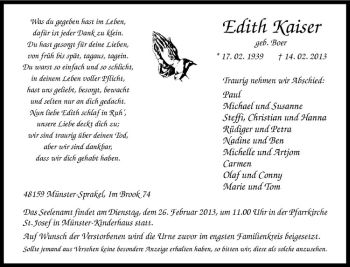 Anzeige von Edith Kaiser von Westfälische Nachrichten