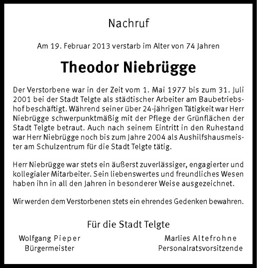  Traueranzeige für Theodor Niebrügge vom 23.02.2013 aus Westfälische Nachrichten