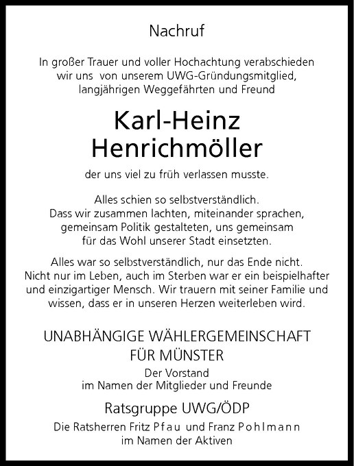  Traueranzeige für Karl-Heinz Henrichmöller vom 23.02.2013 aus Westfälische Nachrichten