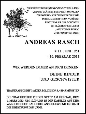 Anzeige von Andreas Rasch von Westfälische Nachrichten
