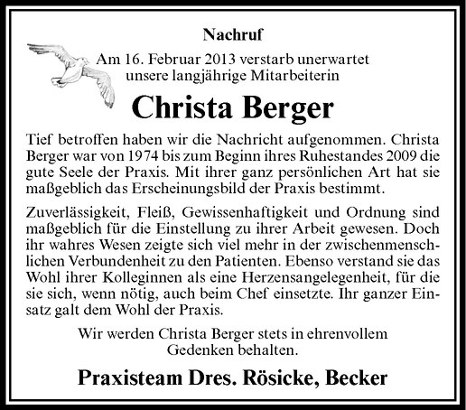  Traueranzeige für Christa Berger vom 23.02.2013 aus Westfälische Nachrichten