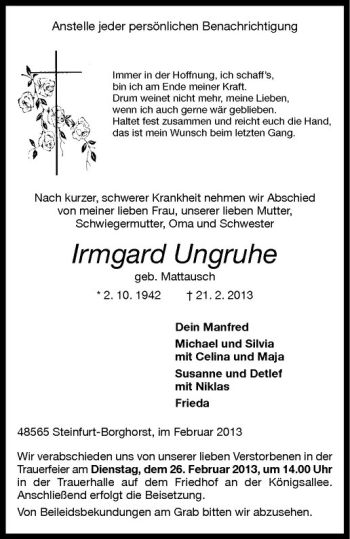 Anzeige von Manfred Ungruhe von Westfälische Nachrichten