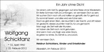 Anzeige von Wolfgang Schicktanz von Westfälische Nachrichten