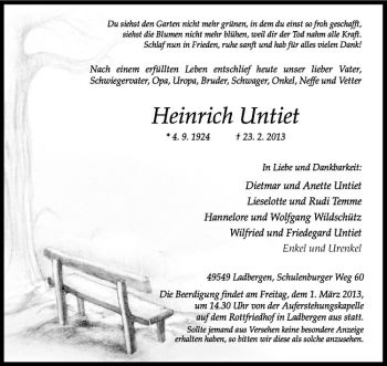 Anzeige von Heinrich Untiet von Westfälische Nachrichten