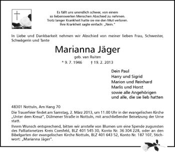 Anzeige von Marianna Jäger von Westfälische Nachrichten