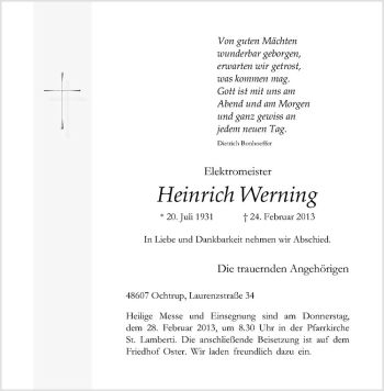 Anzeige von Heinrich Werning von Westfälische Nachrichten