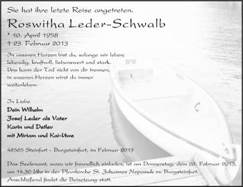 Anzeige von Roswitha Leder-Schwalb von Westfälische Nachrichten
