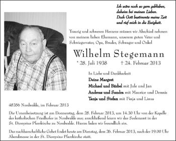 Anzeige von Wilhelm Stegemann von Westfälische Nachrichten
