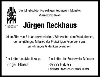 Anzeige von Jürgen Reckhaus von Westfälische Nachrichten