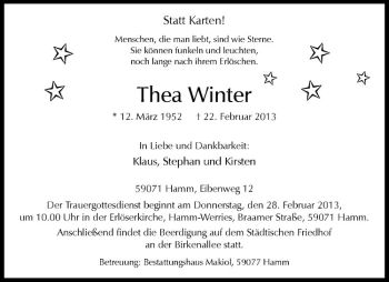 Anzeige von Thea Winter von Westfälische Nachrichten