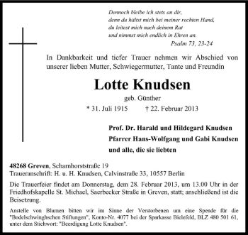 Anzeige von Lotte Knudsen von Westfälische Nachrichten