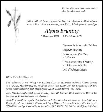 Anzeige von Alfons Brüning von Westfälische Nachrichten