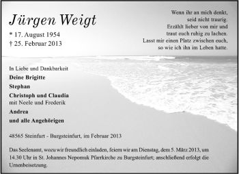 Anzeige von Jürgen Weigt von Westfälische Nachrichten