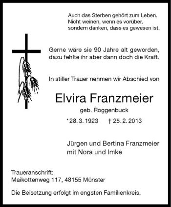 Anzeige von Elvira Franzmeier von Westfälische Nachrichten