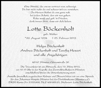 Anzeige von Lotte Böckenholt von Westfälische Nachrichten