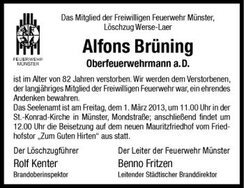 Anzeige von Alfons Brüning von Westfälische Nachrichten