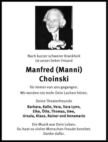 Anzeige von Manfred Choinski von Westfälische Nachrichten