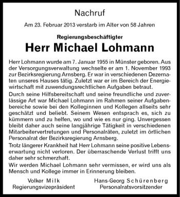 Anzeige von Michael Lohmann von Westfälische Nachrichten