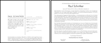 Anzeige von Paul Schnitker von Westfälische Nachrichten