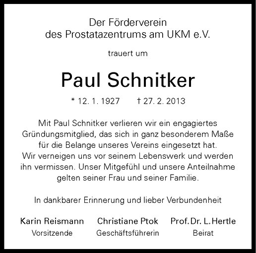  Traueranzeige für Paul Schnitker vom 02.03.2013 aus Westfälische Nachrichten