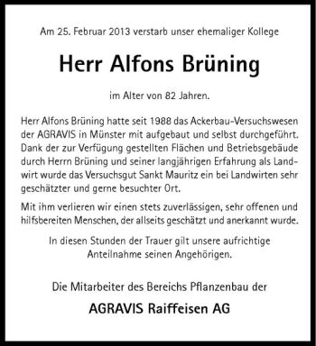 Anzeige von Alfons Brüning von Westfälische Nachrichten