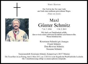 Anzeige von Günter Schmitz von Westfälische Nachrichten