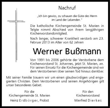 Anzeige von Werner Bußmann von Westfälische Nachrichten