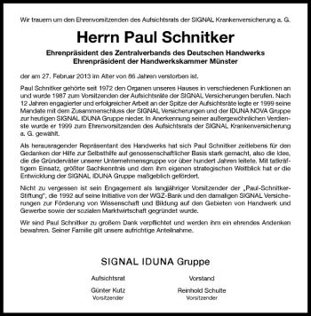 Anzeige von Paul Schnitker von Westfälische Nachrichten