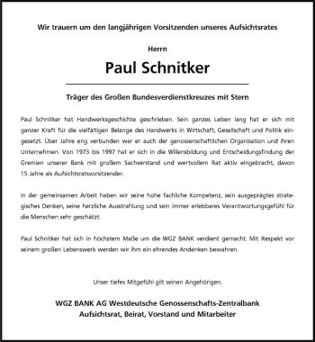 Anzeige von Paul Schnitker von Westfälische Nachrichten