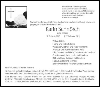 Anzeige von Karin Schnörch von Westfälische Nachrichten