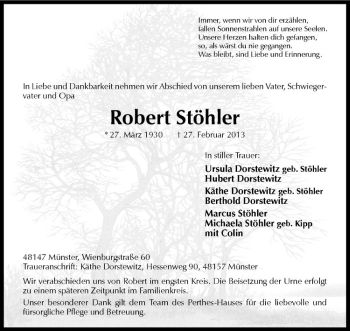 Anzeige von Robert Stöhler von Westfälische Nachrichten