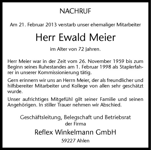  Traueranzeige für Ewald Meier vom 05.03.2013 aus Westfälische Nachrichten