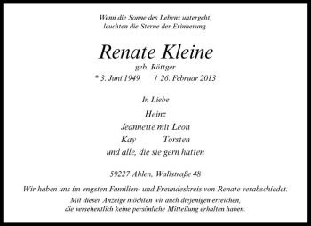 Anzeige von Renate Kleine von Westfälische Nachrichten