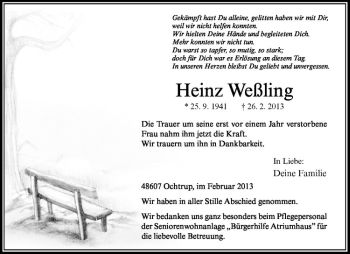 Anzeige von Heinz Weßling von Westfälische Nachrichten