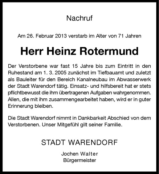  Traueranzeige für Heinz Rotermund vom 06.03.2013 aus Westfälische Nachrichten