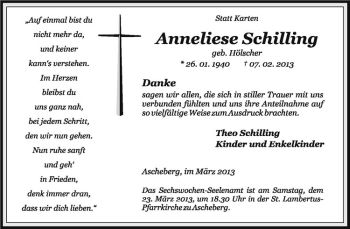 Anzeige von Anneliese Schilling von Westfälische Nachrichten