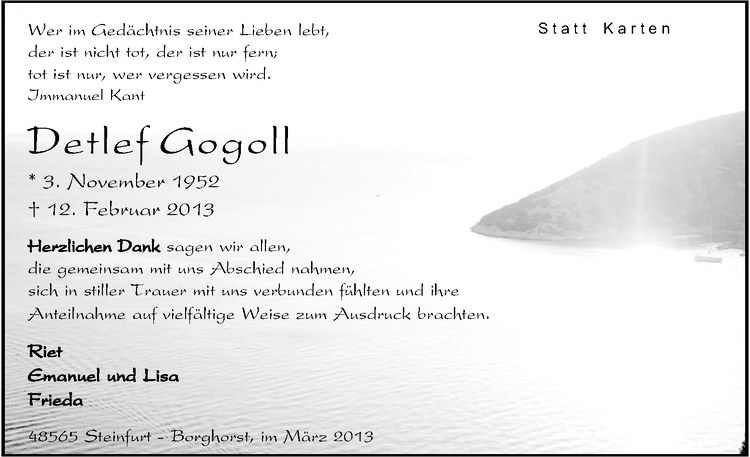  Traueranzeige für Detlef Gogoll vom 16.03.2013 aus Westfälische Nachrichten